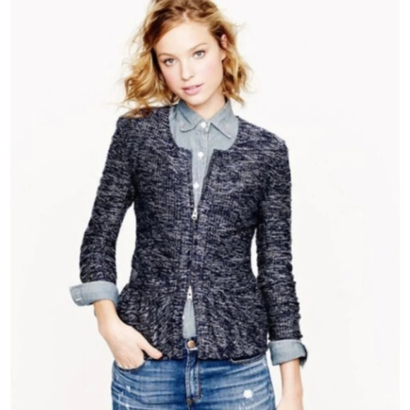J.Crew Navy Micro Tweed Zip Front Sweater Jacket Small - Picture 3 of 11